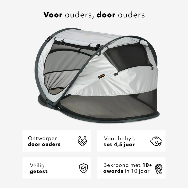 Deryan Kleinkind-Luxus-Campingbett - Inklusive selbstaufblasbarer Matratze - Silber