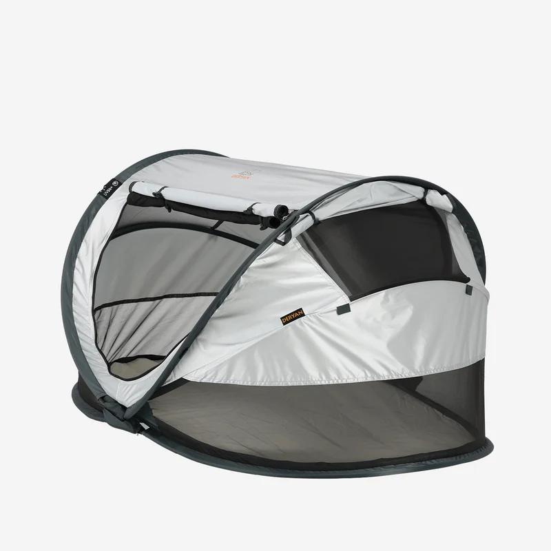 Deryan Kleinkind-Luxus-Campingbett - Inklusive selbstaufblasbarer Matratze - Silber