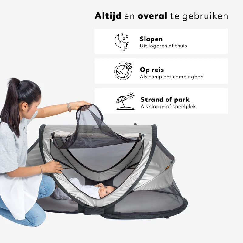 Deryan Kleinkind-Luxus-Campingbett - Inklusive selbstaufblasbarer Matratze - Silber