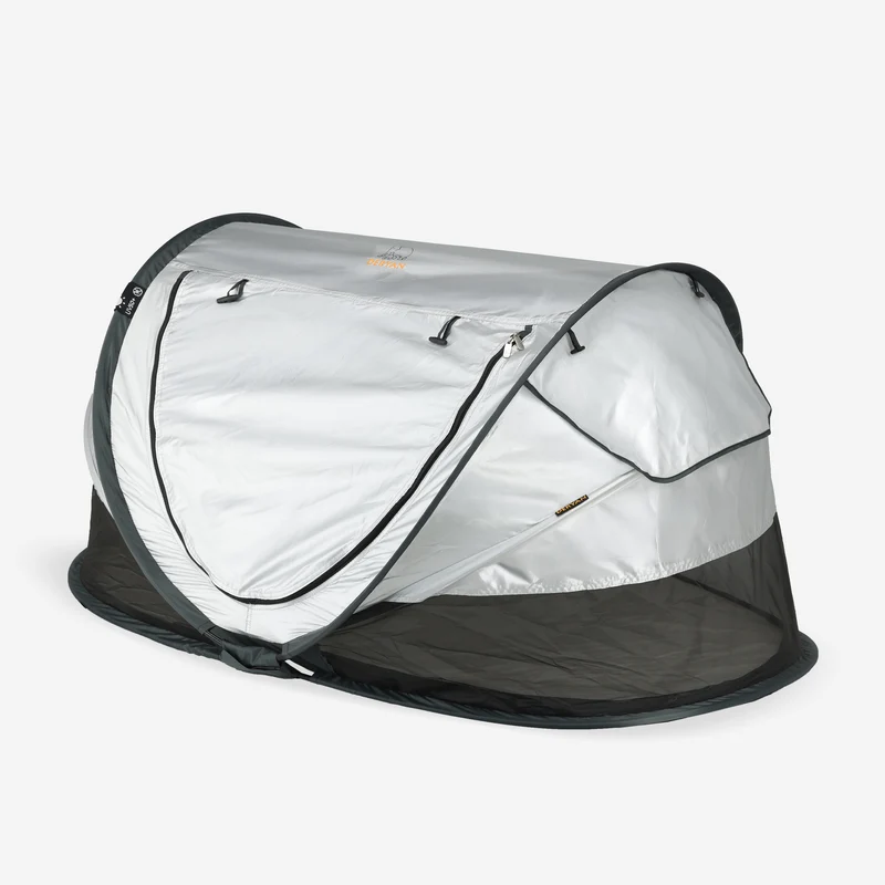 Deryan Kleinkind-Luxus-Campingbett - Inklusive selbstaufblasbarer Matratze - Silber
