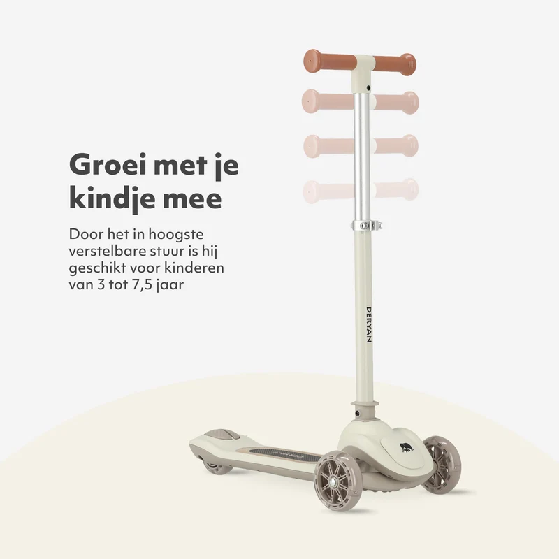 Harvey Kinder-Tretroller mit 3 Rädern – Altersgruppe 3+ – max. 50 kg – LED-Beleuchtung in den Rädern – höhenverstellbar 65–70–75–80 cm – Grau