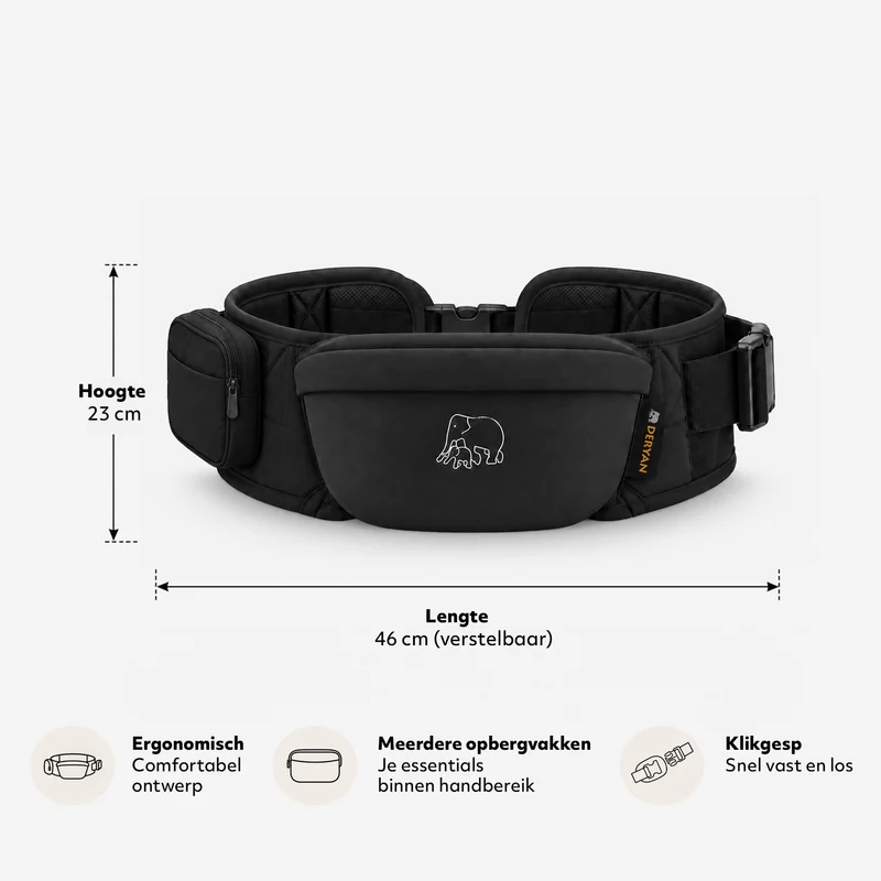 Deryan Pack Basic Luxe Hip Carrier - Baby und Kleinkind Hip Seat - Babytrage Schwarz