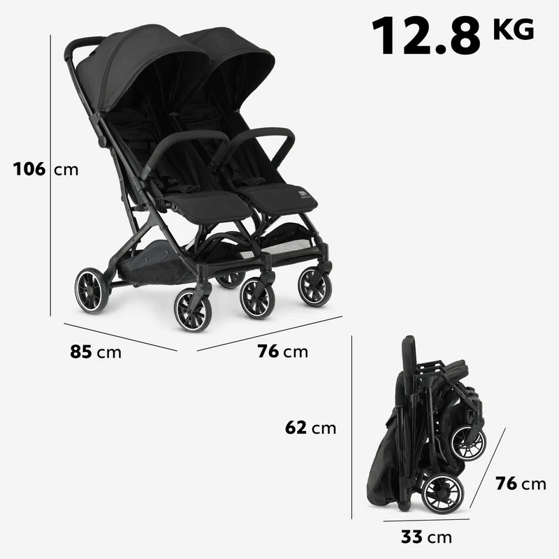 Deryan Luxe Rolo X2 Double Buggy - Duo Buggy - Schwarz