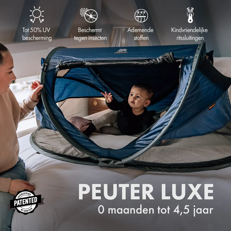 Deryan Luxus-Campingbett für Kleinkinder - Inklusive selbstaufblasbarer Matratze - Navy