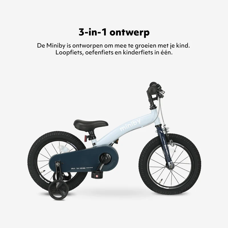 Qplay Miniby Kinderfahrrad 14 Zoll - 3 in 1 - Balance Fahrrad - Blau