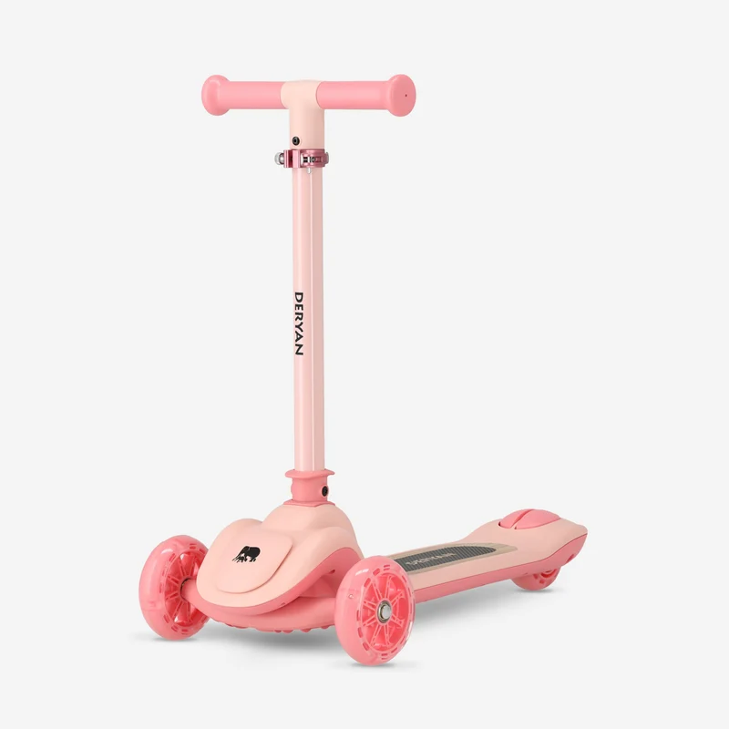 Harvey Kinder-Tretroller mit 3 Rädern – Altersgruppe 3+ – max. 50 kg – LED-Beleuchtung in den Rädern – höhenverstellbar 65–70–75–80 cm – Rosa