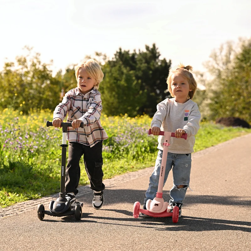 Harvey Kinder-Tretroller mit 3 Rädern – Altersgruppe 3+ – max. 50 kg – LED-Beleuchtung in den Rädern – höhenverstellbar 65–70–75–80 cm – Rosa