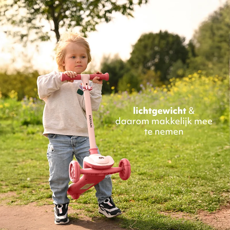 Harvey Kinder-Tretroller mit 3 Rädern – Altersgruppe 3+ – max. 50 kg – LED-Beleuchtung in den Rädern – höhenverstellbar 65–70–75–80 cm – Rosa