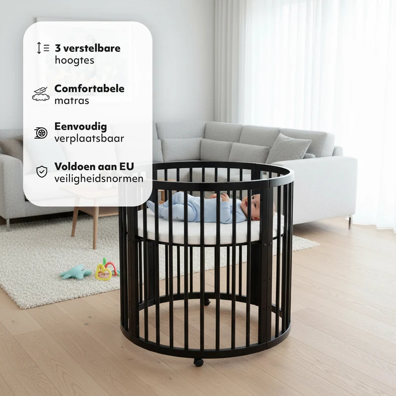 Willow Houten Ronde Box inclusief matras - Zwart