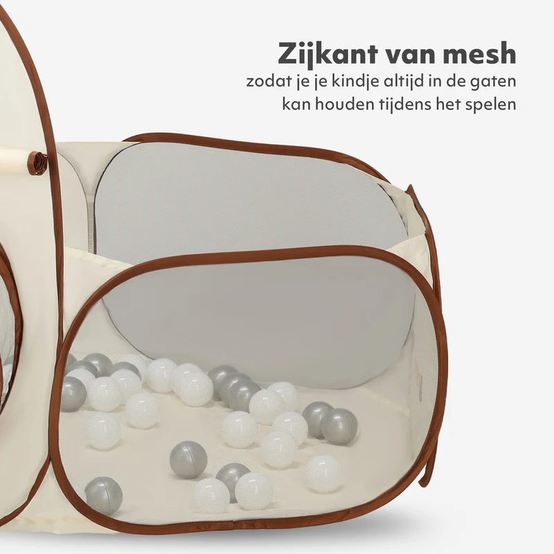 Deryan Luxe Pop Up Kindertent - Speeltent voor Kinderen - Basketbal Ballenbak met 45 ballen -Cream/Bruin
