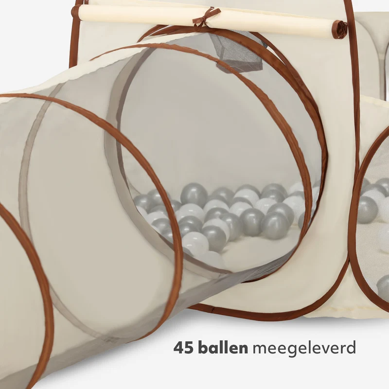 Deryan Luxe Pop Up Kindertent - Speeltent voor Kinderen - Basketbal Ballenbak met 45 ballen -Cream/Bruin