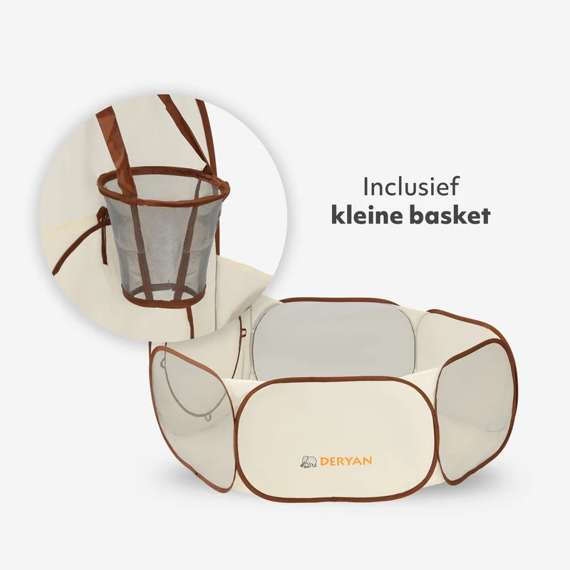Deryan Luxe Pop Up Kindertent - Speeltent voor Kinderen - Basketbal Ballenbak met 45 ballen -Cream/Bruin