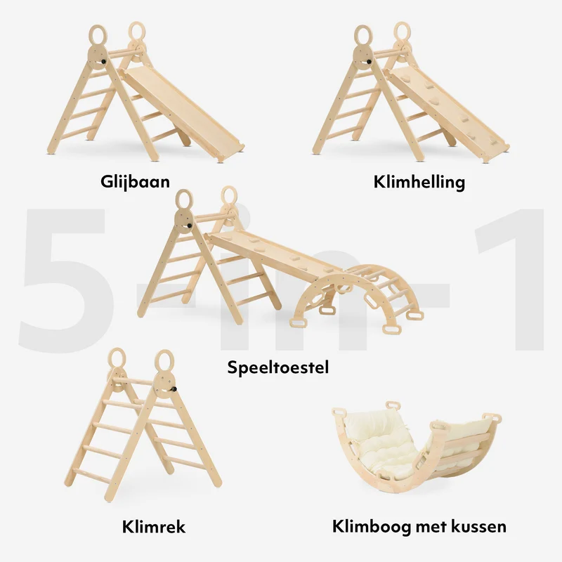 Deryan Luxe XXL Klimrek - Opvouwbare Driehoek + Klimboog + Helling met Glijbaan - Inclusief kussen