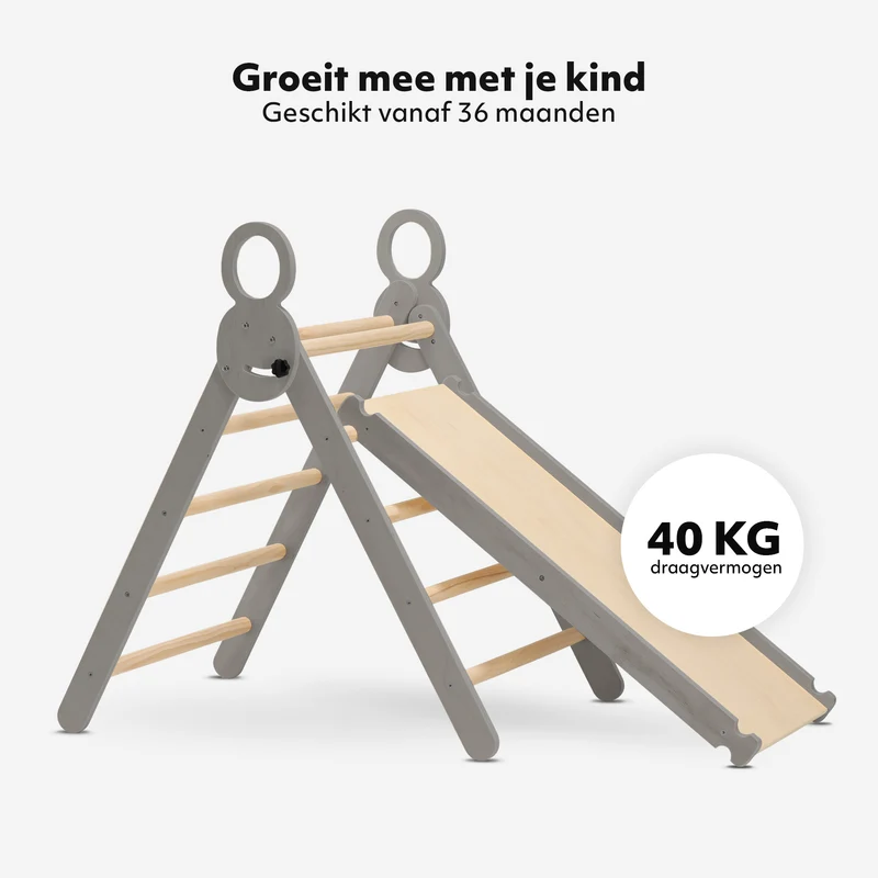 Deryan Luxe XXL Klimrek - Opvouwbare Driehoek + Klimboog + Helling met Glijbaan Grijs