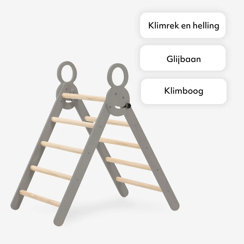Deryan Luxe XXL Klimrek - Opvouwbare Driehoek + Klimboog + Helling met Glijbaan Grijs