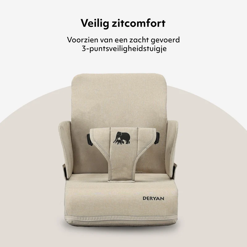 Deryan Travel Booster Stoelverhoger - Inclusief bevestigingsriem Nougat