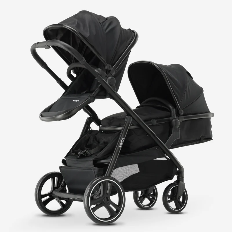 Mooiys Riley Kinderwagen 2in1 - Duo Kinderwagen - erweiterbar mit Tragewanne und Sitz - Schwarz