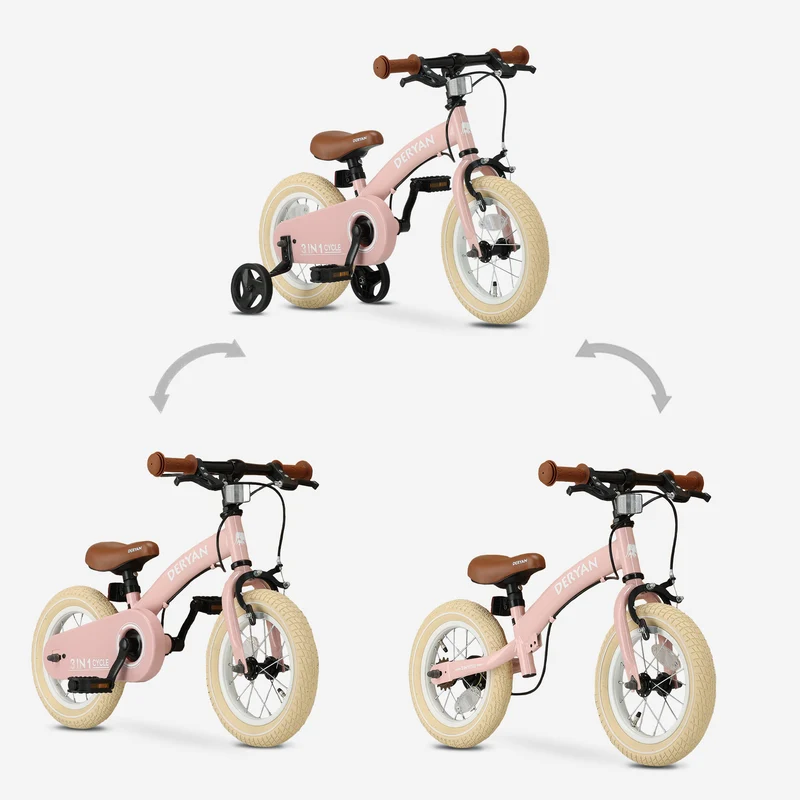 Luxus Kinderfahrrad 12 Zoll - 3 in 1 - Laufrad Pink