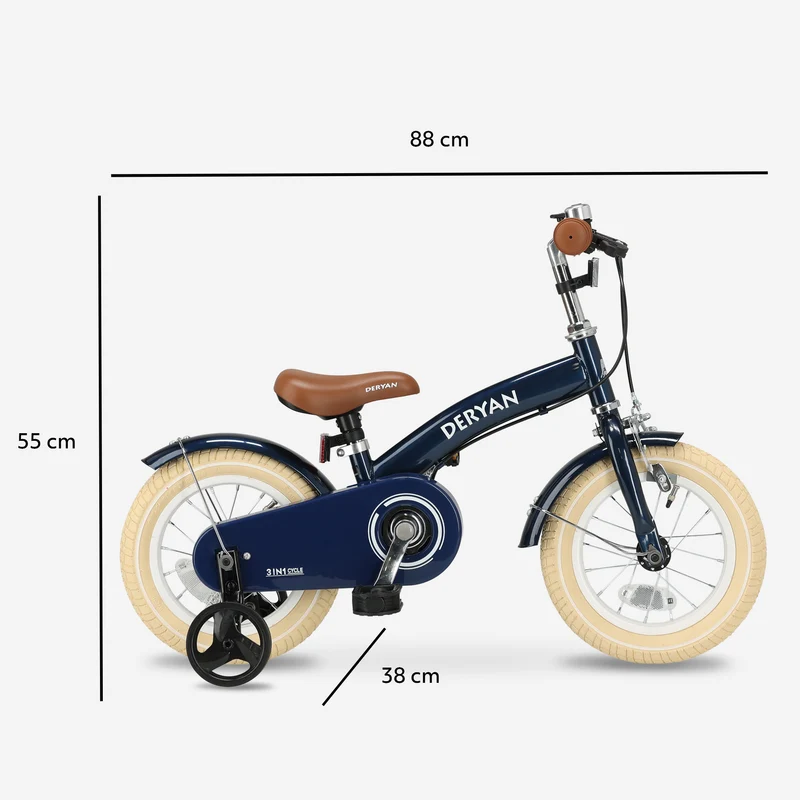 Deryan Kinderfahrrad 12 Zoll – 3-in-1 – Laufrad Blau