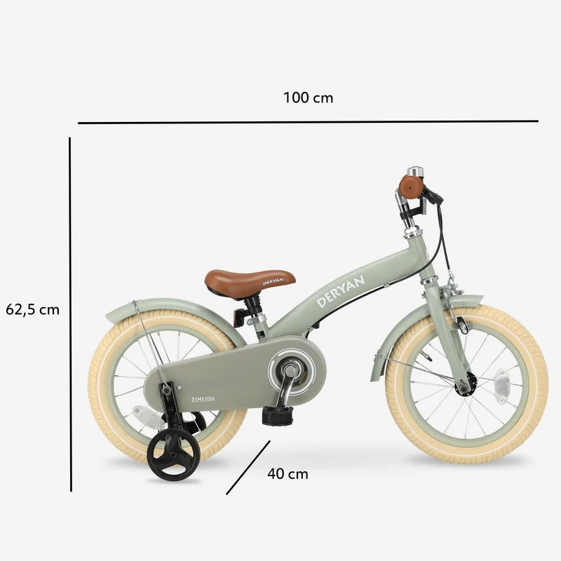 Deryan Kinderfahrrad 14 Zoll – 3-in-1 – Laufrad Grün
