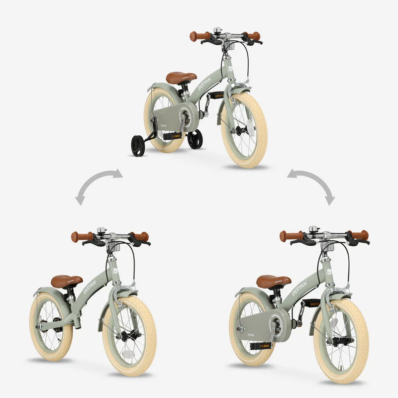 Deryan Kinderfahrrad 14 Zoll – 3-in-1 – Laufrad Grün
