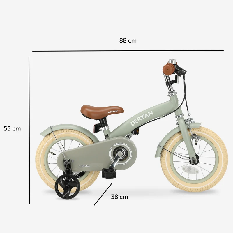 Deryan Kinderfahrrad 12 Zoll – 3-in-1 – Laufrad Grün