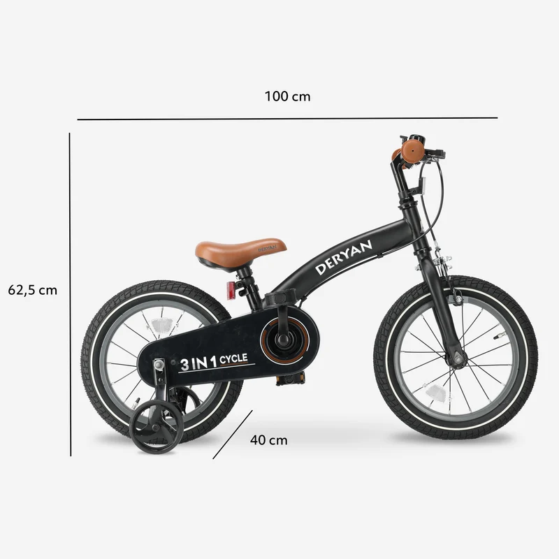Luxus Kinderfahrrad 14 Zoll - 3 in 1 - Balance Fahrrad