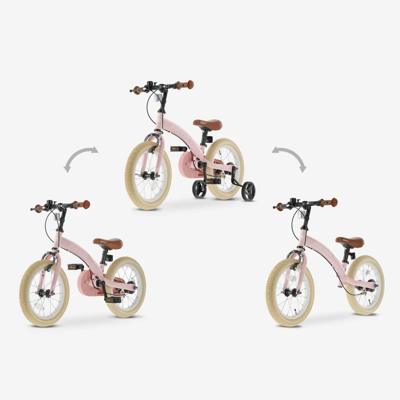 Luxus Kinderfahrrad 14 Zoll - 3 in 1 - Balance Fahrrad - Pink