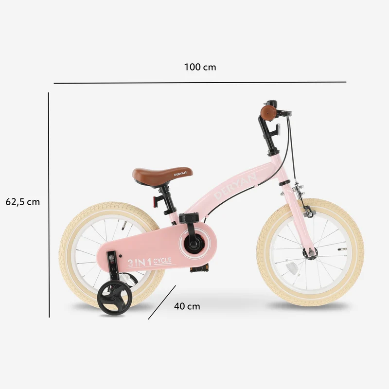 Luxus Kinderfahrrad 14 Zoll - 3 in 1 - Balance Fahrrad - Pink