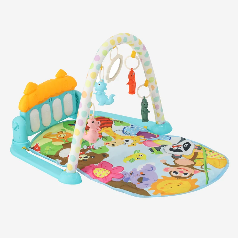 3-in-1 Baby Gym - Klavierspielmatte für Babys - Musikspielmatte mit Rassel und Spiegel - Blau
