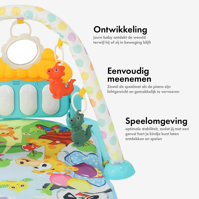 3-in-1 Baby Gym - Klavierspielmatte für Babys - Musikspielmatte mit Rassel und Spiegel - Blau