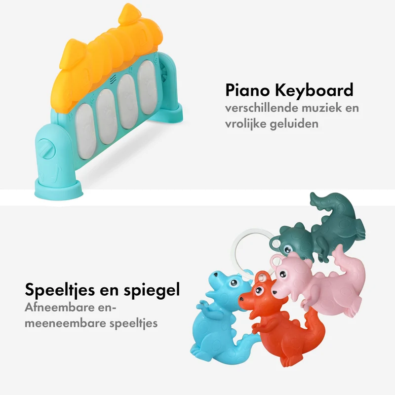 3-in-1 Baby Gym - Klavierspielmatte für Babys - Musikspielmatte mit Rassel und Spiegel - Blau