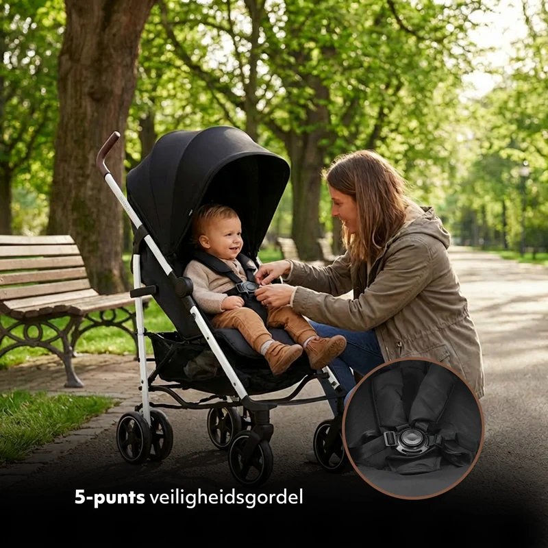 Deryan Bobbie Buggy - Paraplu Buggy - 5-Punts Gordel - Draagtas - Geschikt voor Kinderen tot 22 kg - Verstelbare rugleuning - Zwart - Wit Frame