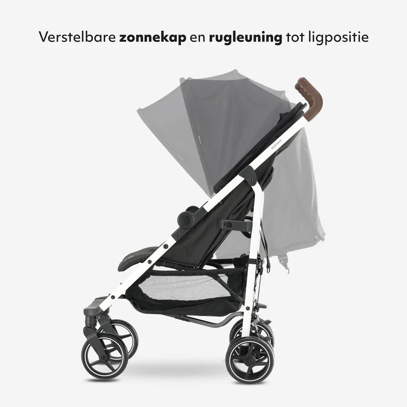 Deryan Bobbie Buggy - Paraplu Buggy - 5-Punts Gordel - Draagtas - Geschikt voor Kinderen tot 22 kg - Verstelbare rugleuning - Zwart - Wit Frame
