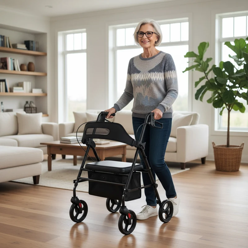 Mooiys Brian Rollator – leicht und zusammenklappbar – mit Sitzfunktion – für drinnen und draußen