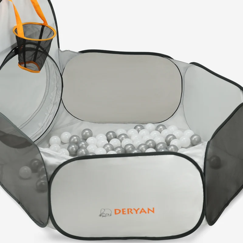 Deryan Luxuriöses Pop Up Kinderzelt - Spielzelt für Kinder - Basketball Ball Pit mit 45 Bällen - Silber