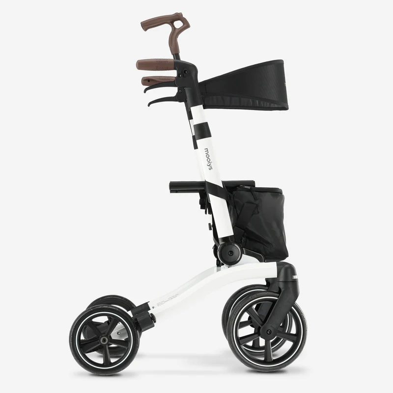 Mooiys Luxus-Rollator – zusammenklappbar – mit Sitzfunktion – für drinnen und draußen – Rückenlehne inklusive Gehstock und Halterung – Weiß
