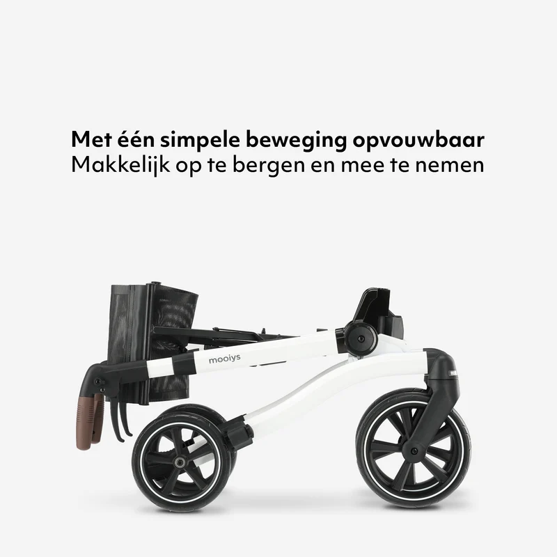 Mooiys Luxus-Rollator – zusammenklappbar – mit Sitzfunktion – für drinnen und draußen – Rückenlehne inklusive Gehstock und Halterung – Weiß