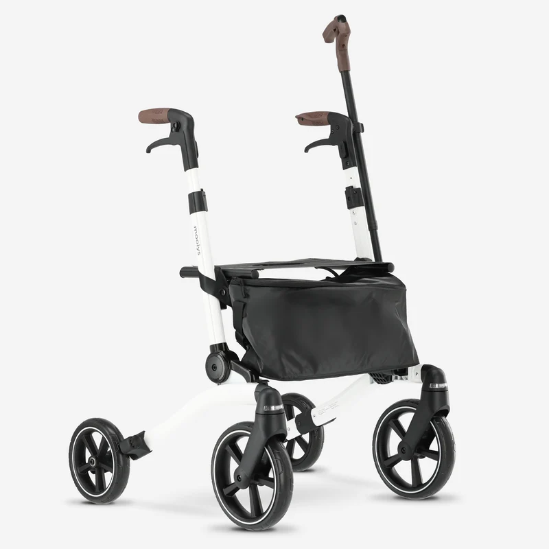 Mooiys Luxus-Rollator – zusammenklappbar – mit Sitzfunktion – für drinnen und draußen – Rückenlehne inklusive Gehstock und Halterung – Weiß