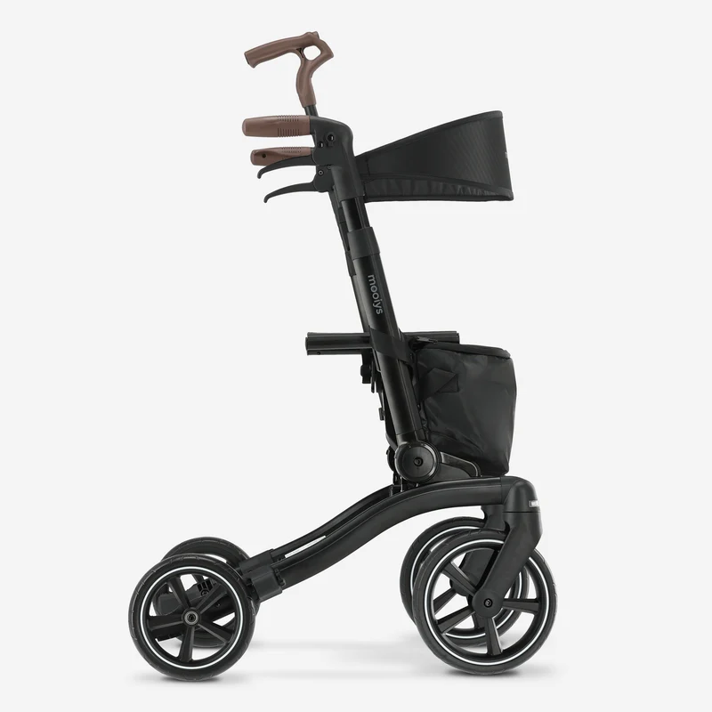 Mooiys Luxus-Rollator – zusammenklappbar – mit Sitzfunktion – Rückenlehne inklusive Gehstock und Halterung – Schwarz