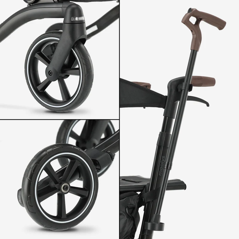 Mooiys Luxus-Rollator – zusammenklappbar – mit Sitzfunktion – Rückenlehne inklusive Gehstock und Halterung – Schwarz