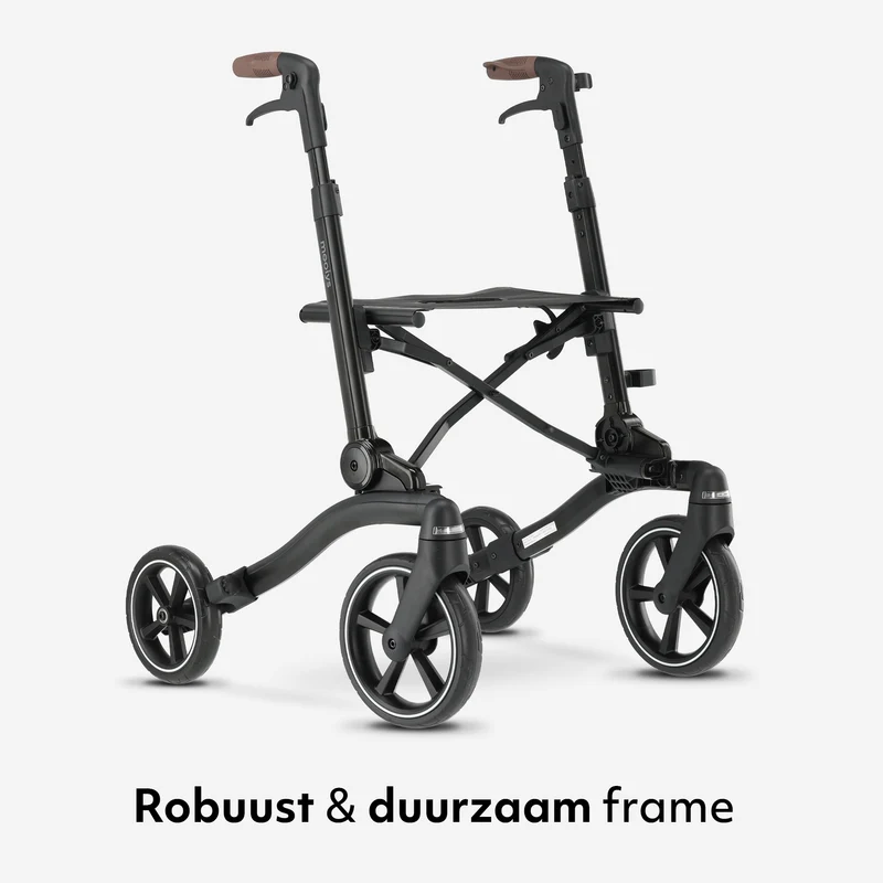 Mooiys Luxus-Rollator – zusammenklappbar – mit Sitzfunktion – Rückenlehne inklusive Gehstock und Halterung – Schwarz