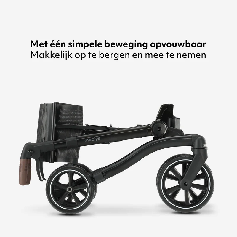 Mooiys Luxus-Rollator – zusammenklappbar – mit Sitzfunktion – Rückenlehne inklusive Gehstock und Halterung – Schwarz
