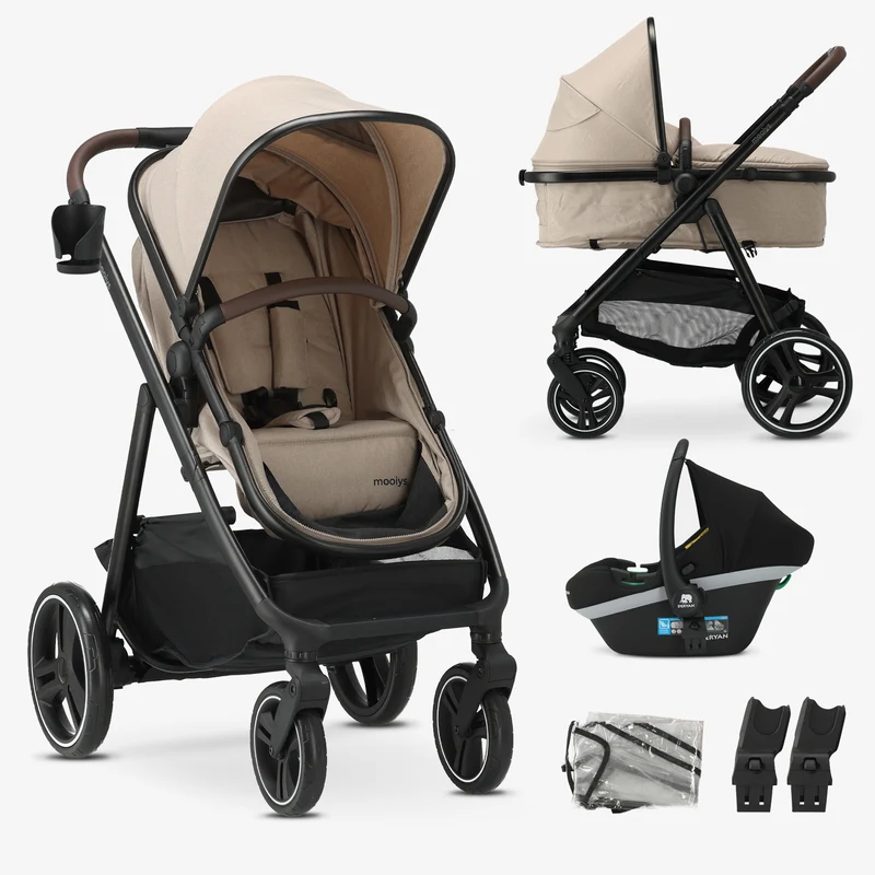 Mooiys Luca 3-in-1-Kinderwagen – Multifunktionaler Kinderwagen – inklusive Autositz – Nougat