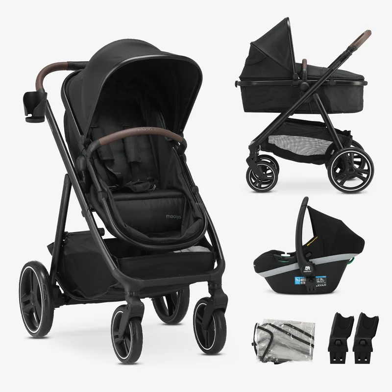 Mooiys Luca 3-in-1-Kinderwagen – Multifunktionaler Kinderwagen – inklusive Autositz – Schwarz