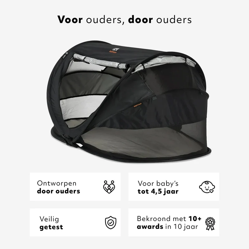 Deryan Luxus-Campingbett für Kleinkinder - Inklusive selbstaufblasender Matratze - Schwarz