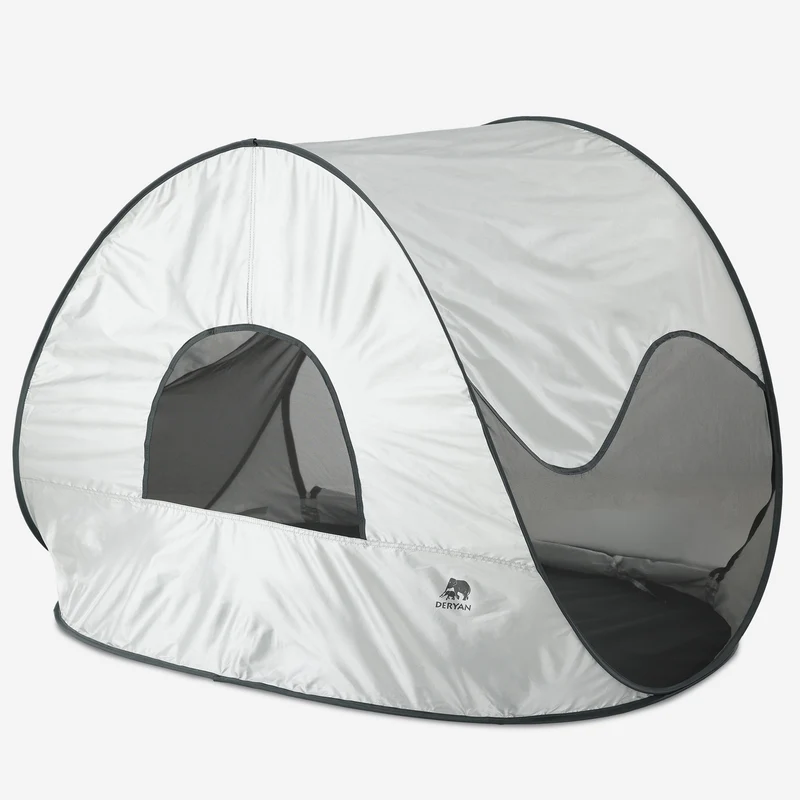 Deryan Luxuriöses Pop Up Strandzelt - Anti-UV 50+ - Silber