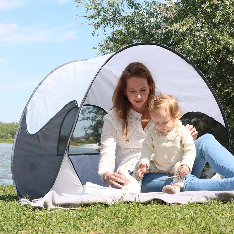 Deryan Luxuriöses Pop Up Strandzelt - Anti-UV 50+ - Silber