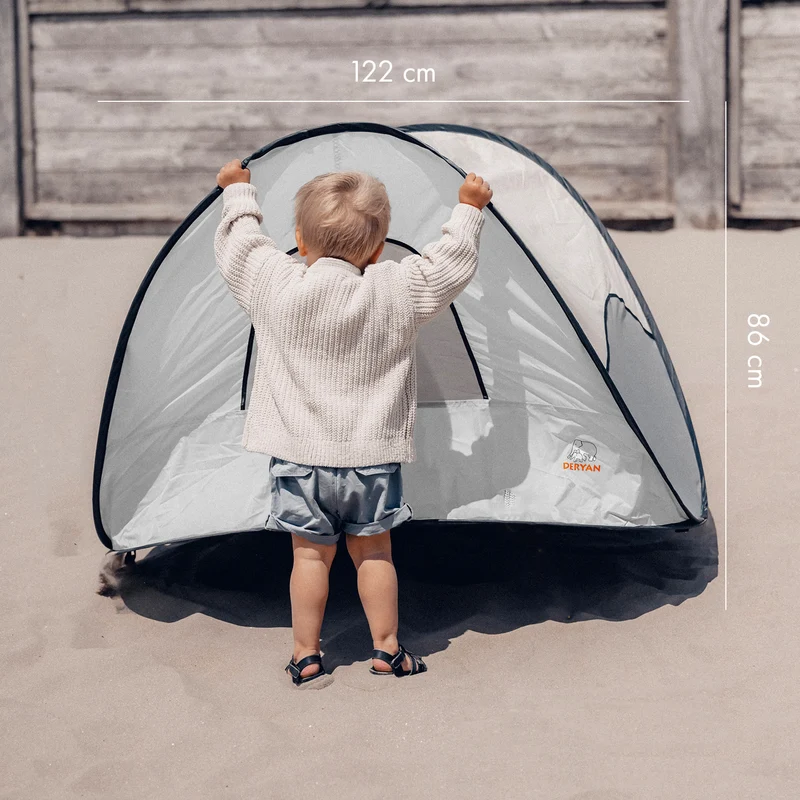 Deryan Luxuriöses Pop Up Strandzelt - Anti-UV 50+ - Silber