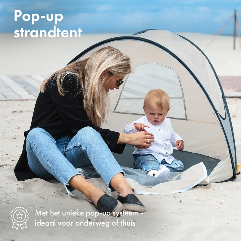 Deryan Luxuriöses Pop Up Strandzelt - Anti-UV 50+ - Creme
